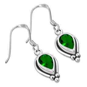 Ethnic Style Silver Earrings w Green CZ