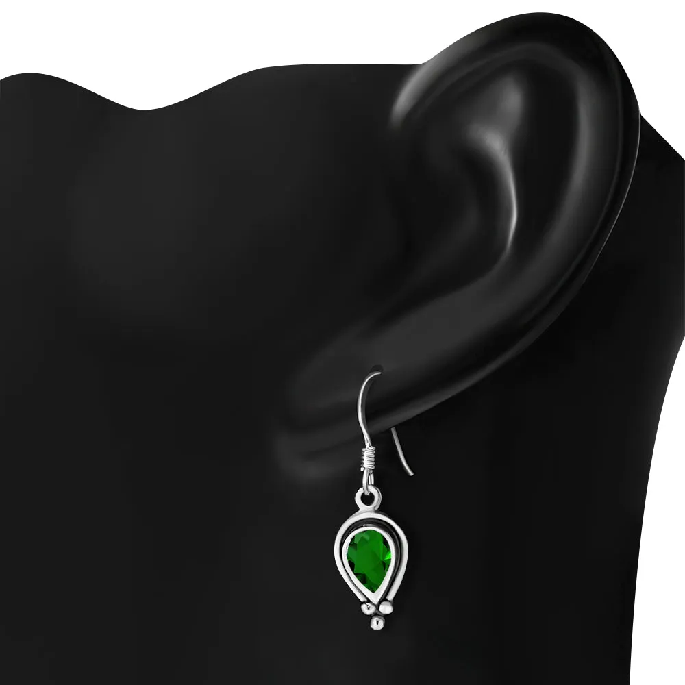 Ethnic Style Silver Earrings w Green CZ