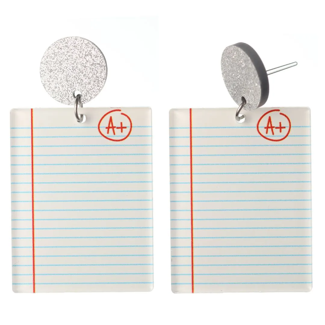 Exaggerated Notebook Paper Dangles Hypoallergenic Earrings for Sensitive Ears Made with Plastic Posts