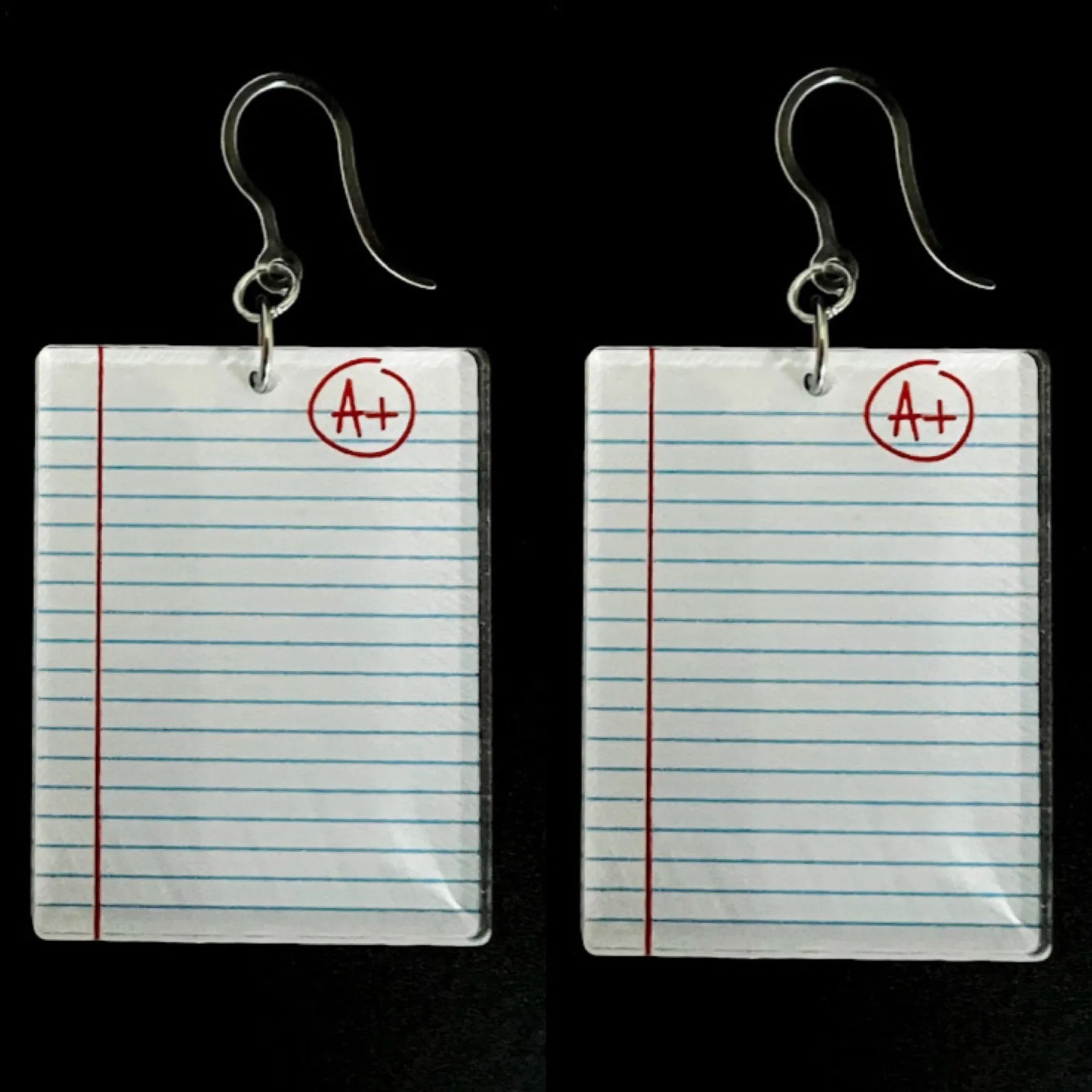 Exaggerated Notebook Paper Dangles Hypoallergenic Earrings for Sensitive Ears Made with Plastic Posts