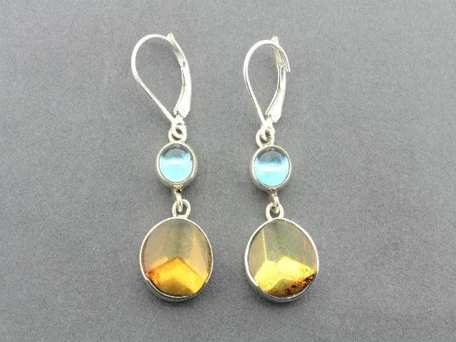 faceted amber & blue topaz silver earrings