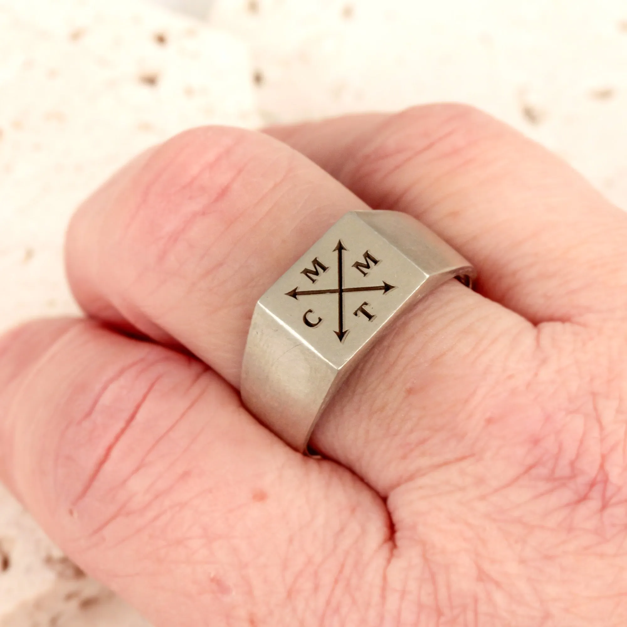 Family Initials Personalised Square Silver Signet Ring