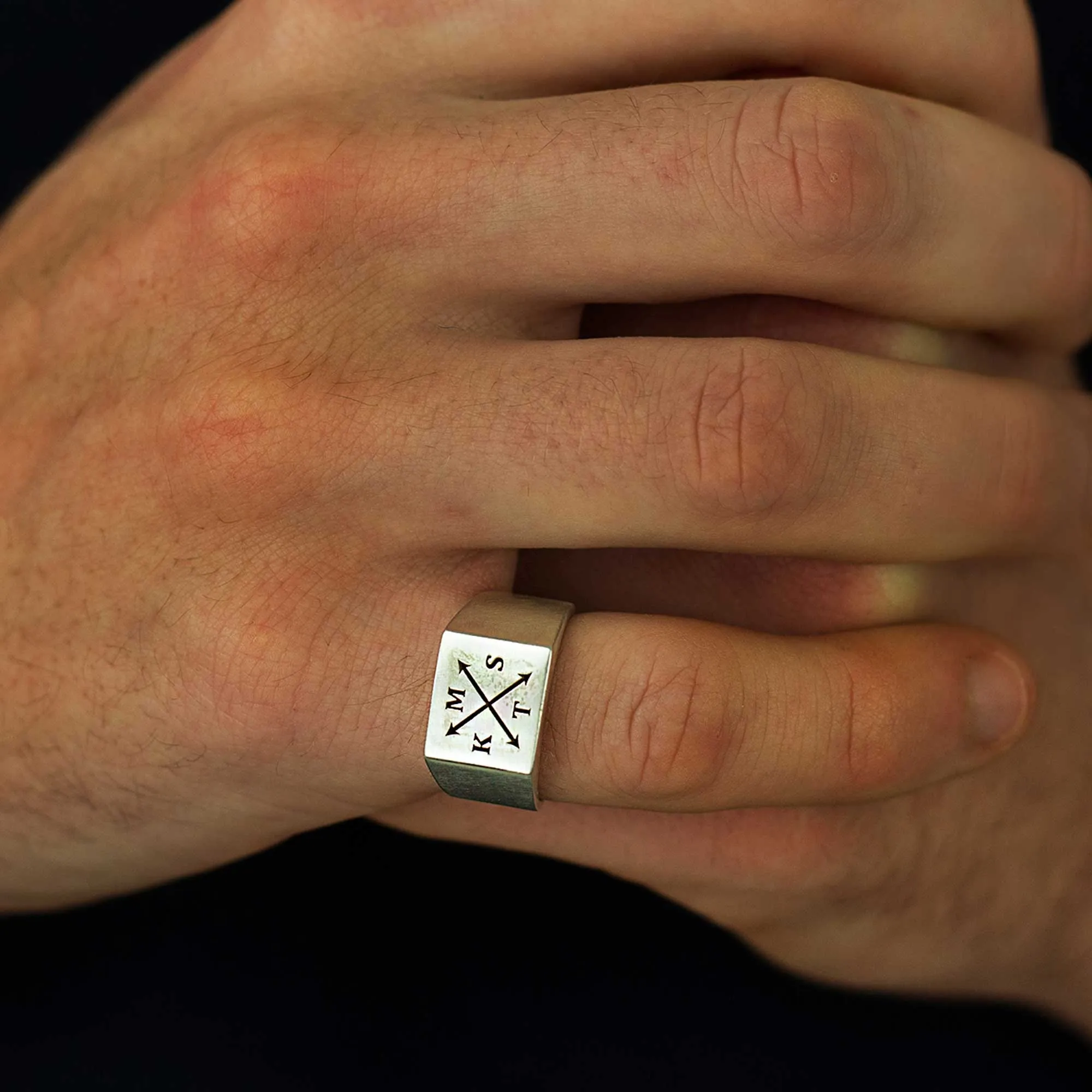 Family Initials Personalised Square Silver Signet Ring