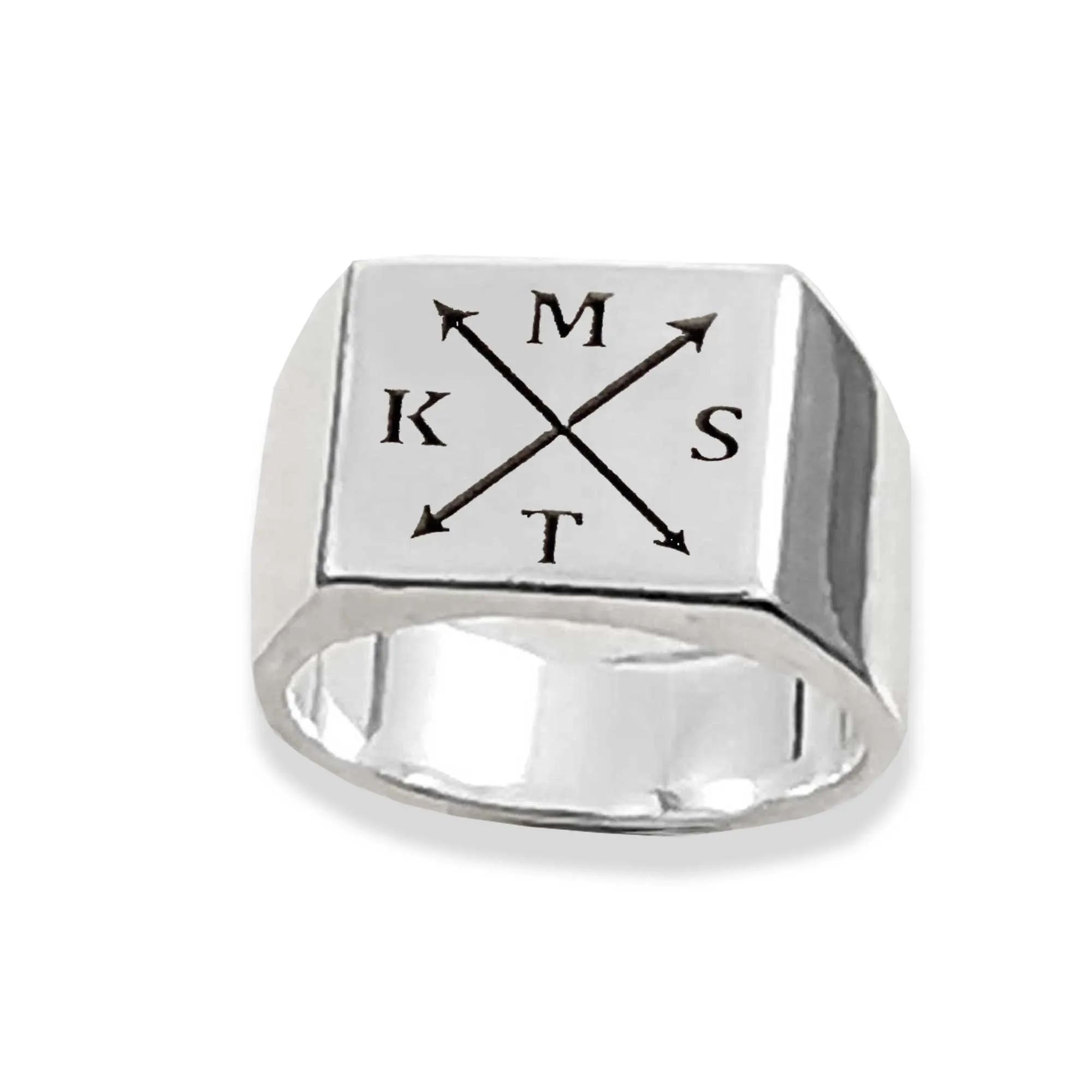 Family Initials Personalised Square Silver Signet Ring