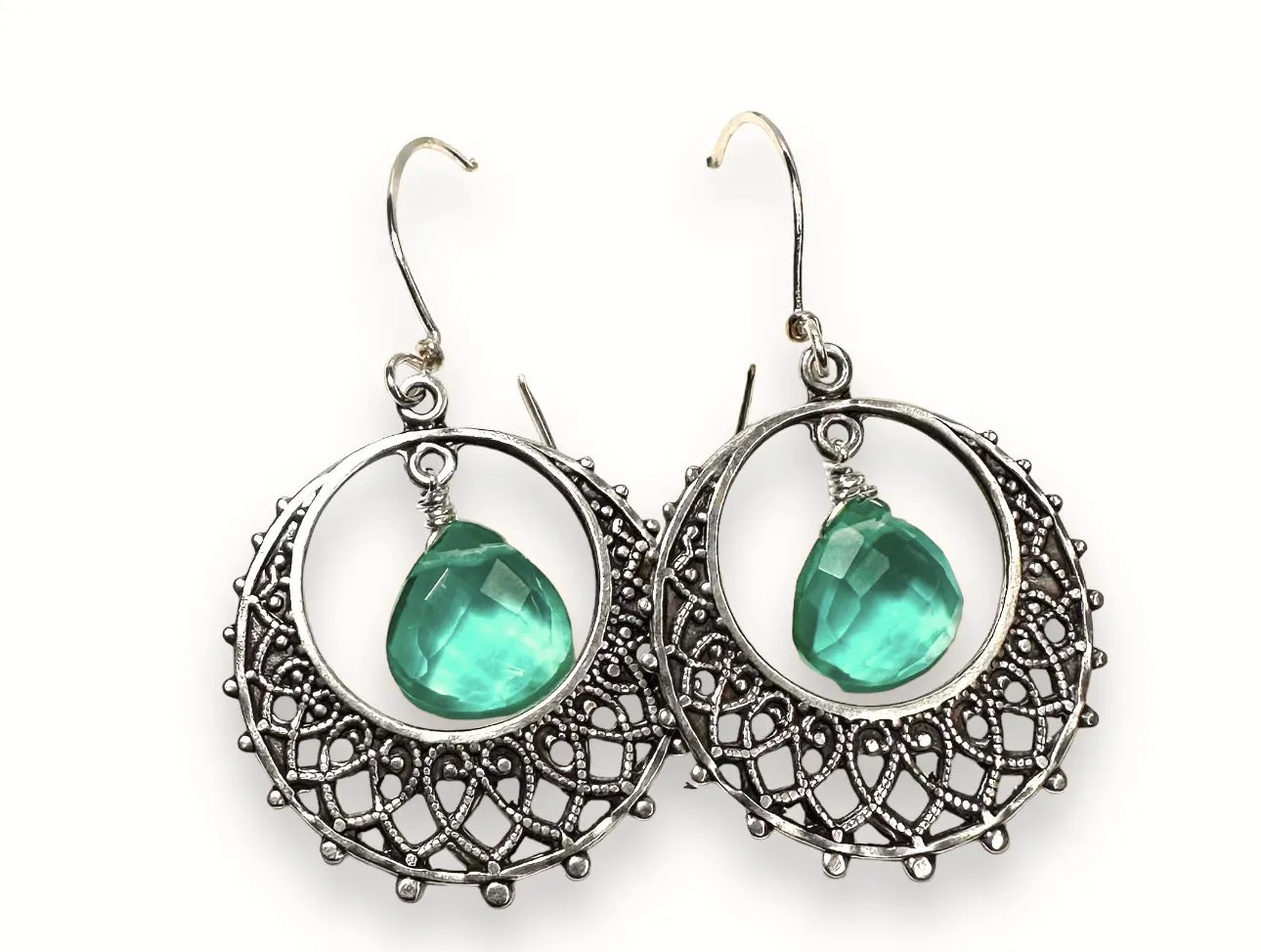 Filigree Emerald Earrings, Green/Blue Gemstone Earrings