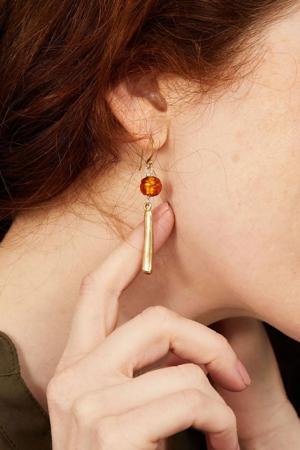 Fire Amber Serenity Earrings | Bronze