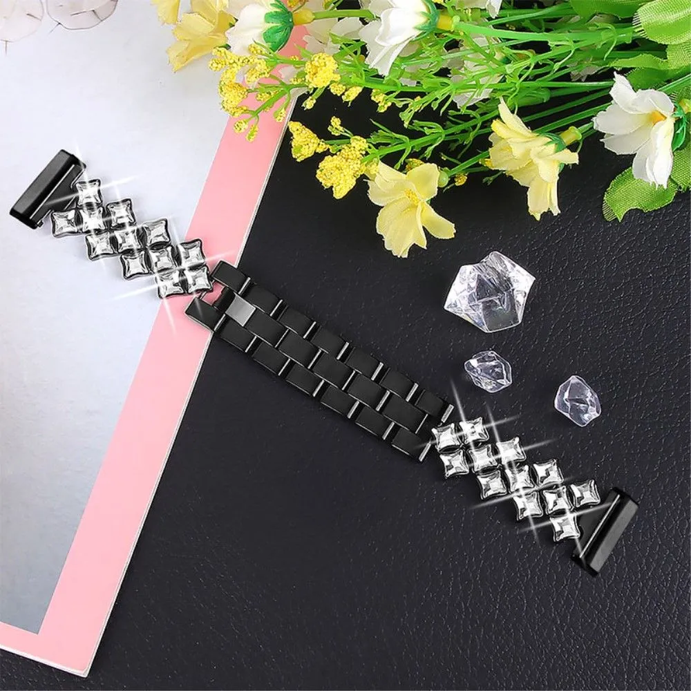 Fitbit Sense / Versa 3 unique rhinestone stainless steel watch strap - Black