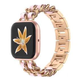 Fitbit Versa 2 / Versa Lite stainless steel   leather watch strap - Rose Gold / Pink Leather