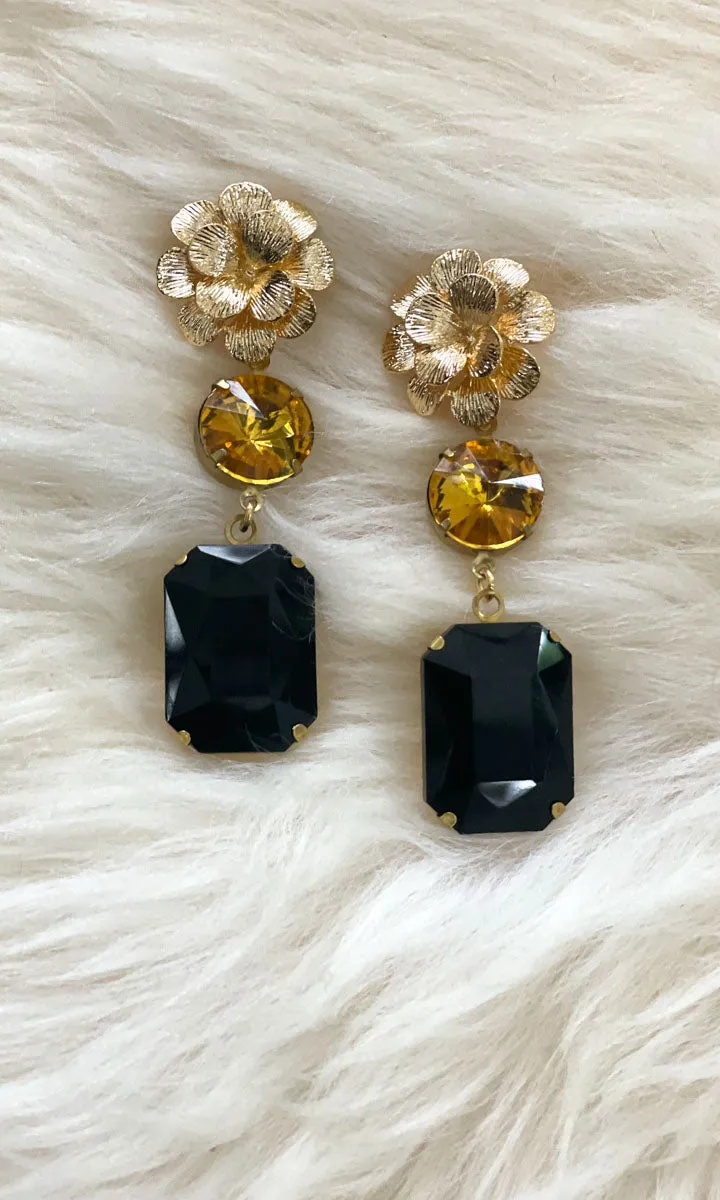 Fleur 2 Drop Earrings - Noir