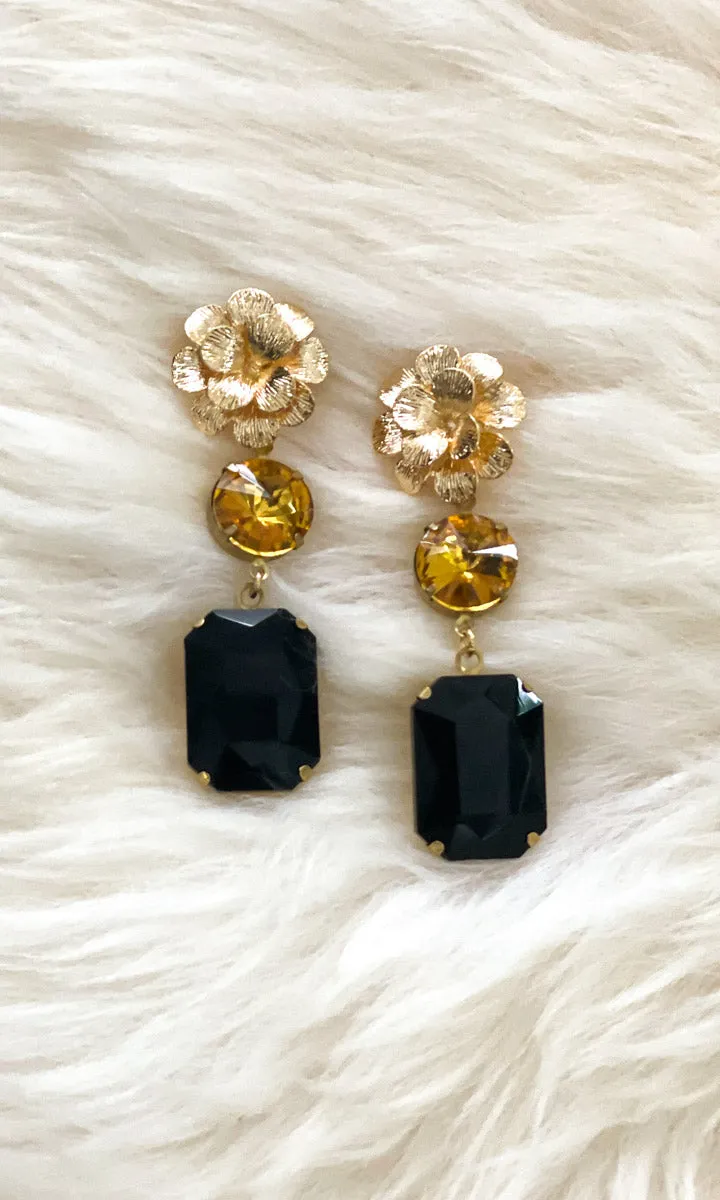 Fleur 2 Drop Earrings - Noir