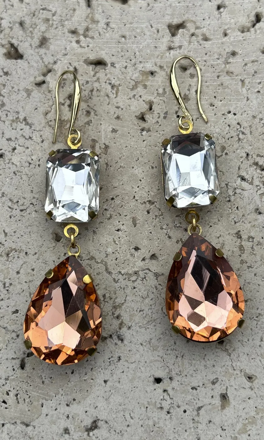 Fleur 2 Drop Teardrop Hook Earrings - Amber