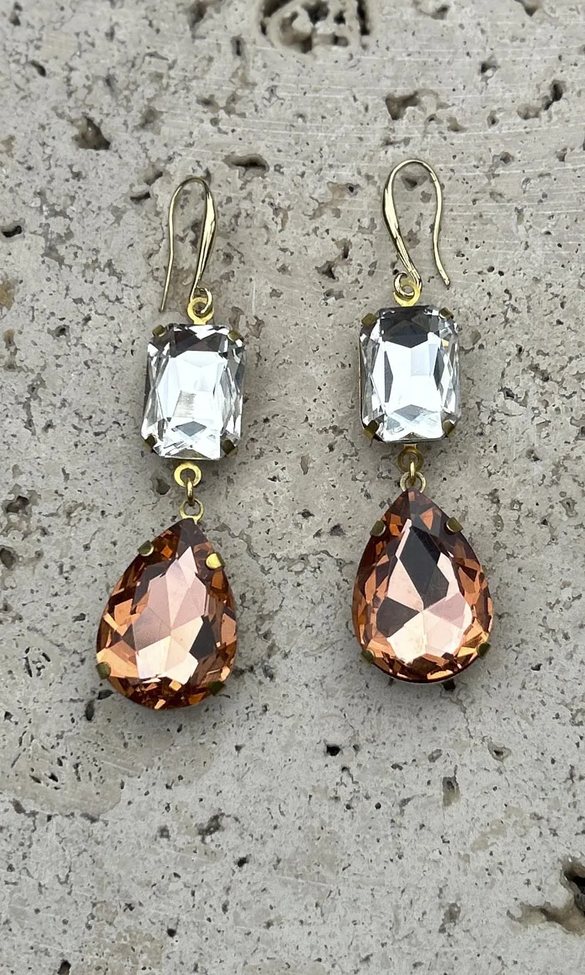 Fleur 2 Drop Teardrop Hook Earrings - Amber