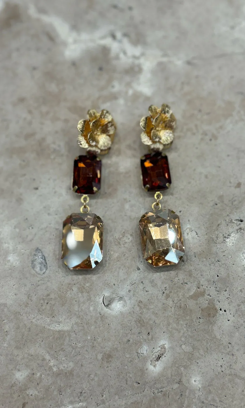 Fleur Champagne Amber Two Drop Earrings