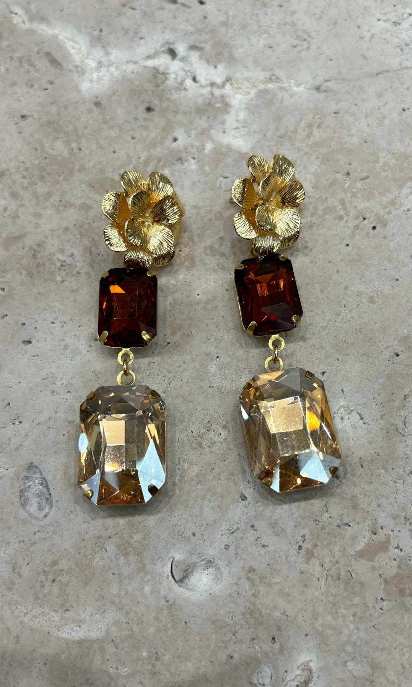 Fleur Champagne Amber Two Drop Earrings