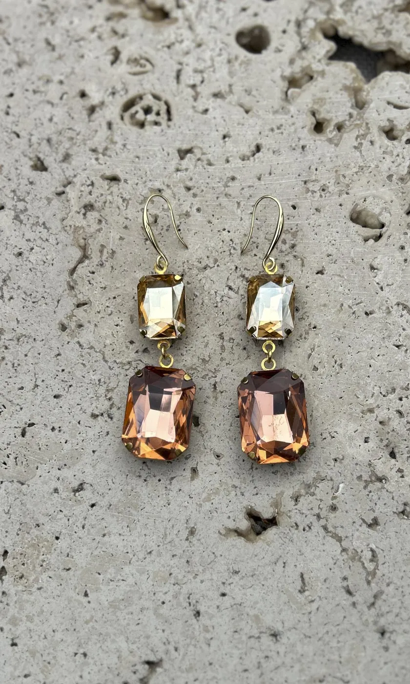 Fleur Champagne Amber Two Drop Hook Earrings