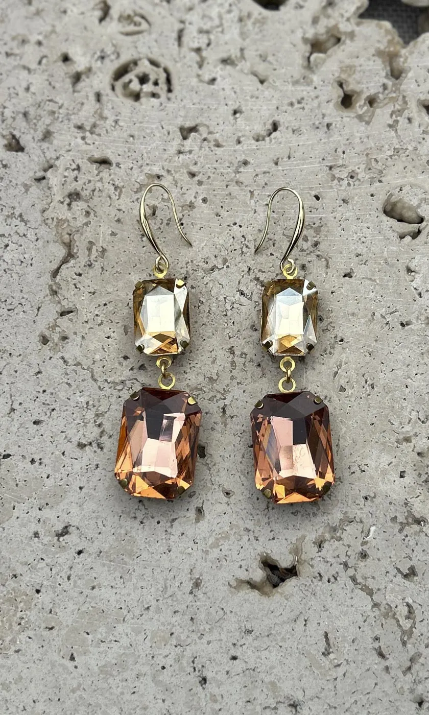 Fleur Champagne Amber Two Drop Hook Earrings