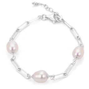 Freshwater Pearl and Paperclip Chain Bracelet