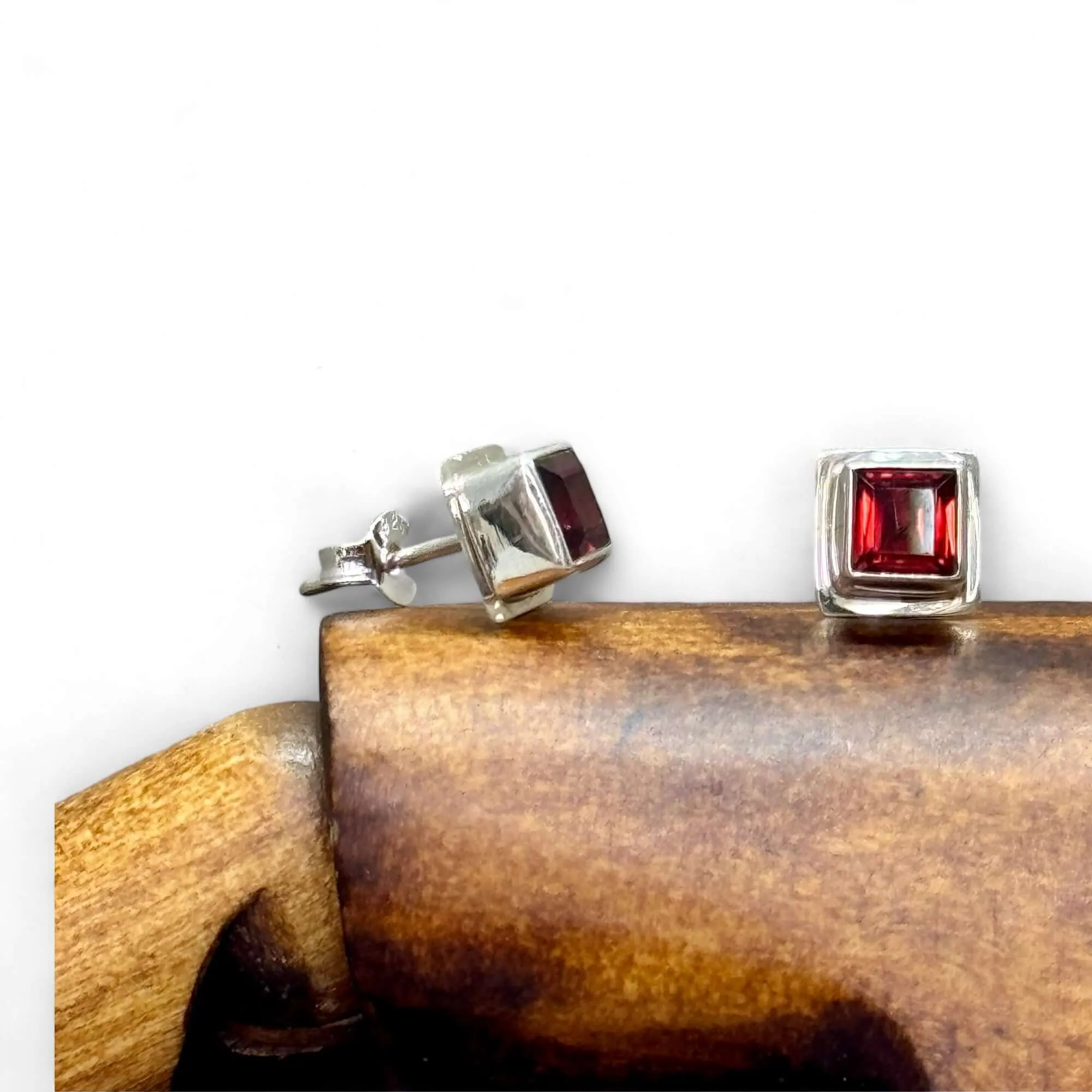 Garnet Double Set Square Stud Earrings