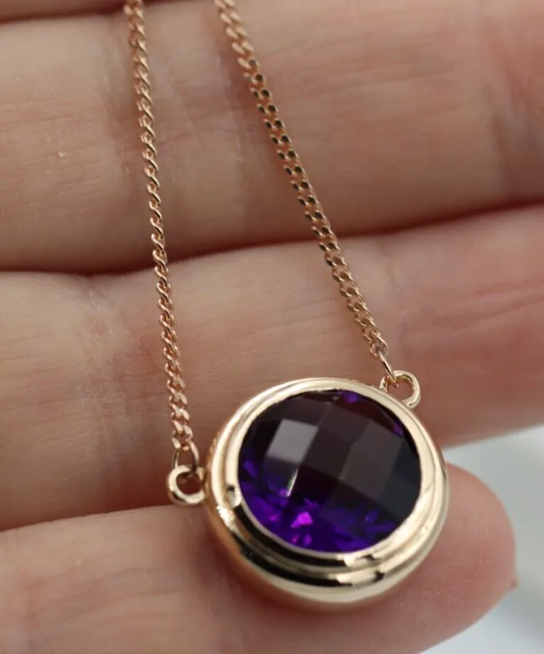 Genuine 9ct 9k Rose Gold Kerb Curb Chain Necklace & Amethyst Pendant