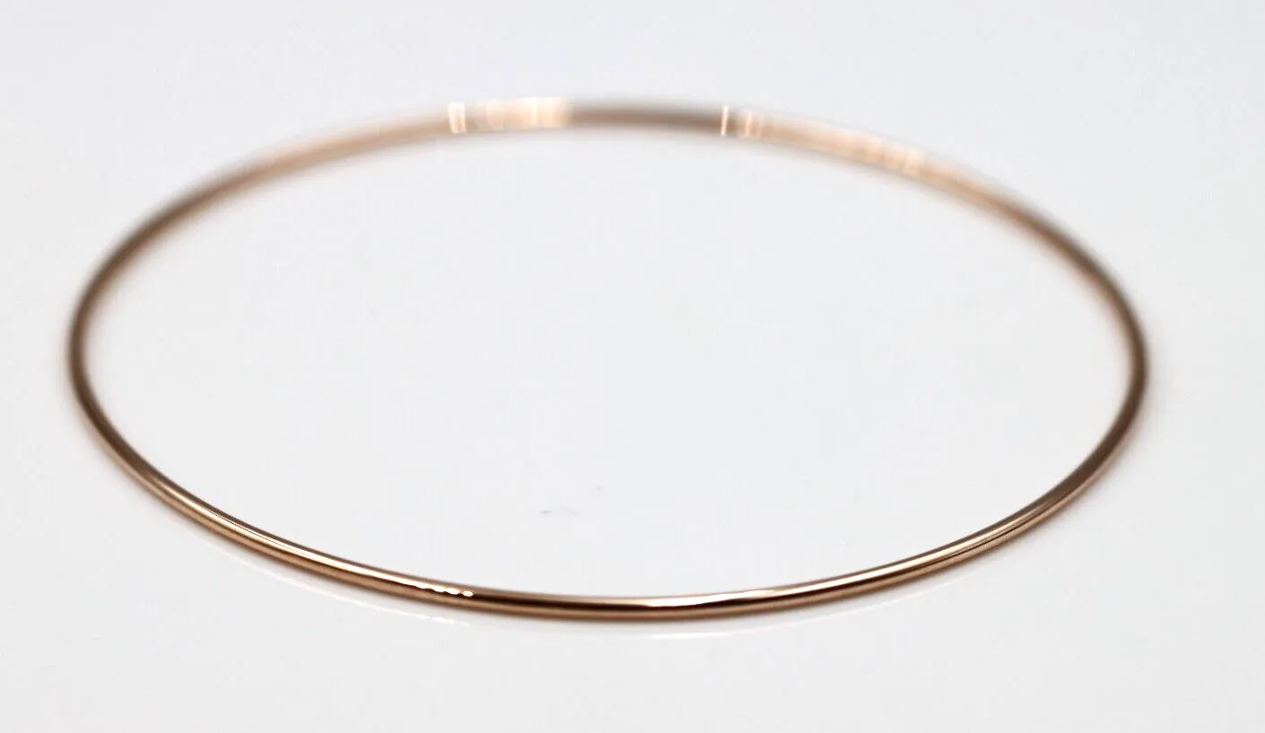 Genuine 9ct 9kt SOLID Yellow, Rose or White Gold Thin 1.3mm GOLF bangle 65mm inside diameter