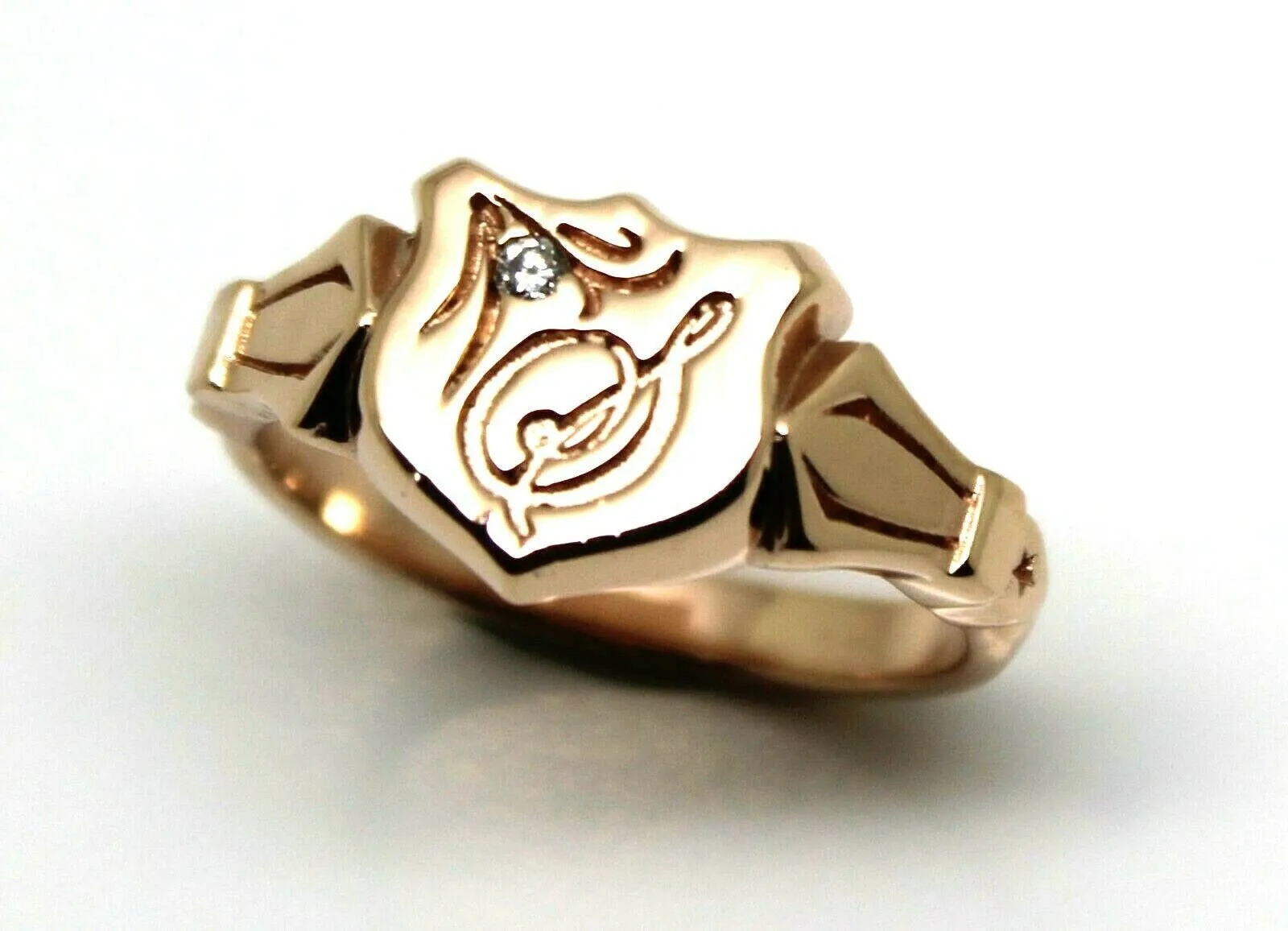 Genuine Solid 9ct 9kt Yellow, Rose or White Gold Shield Signet Ring Size T   Engraving   Diamond