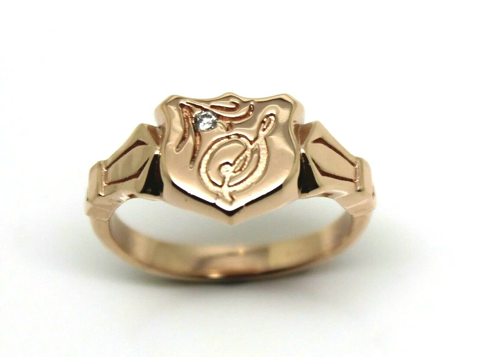 Genuine Solid 9ct 9kt Yellow, Rose or White Gold Shield Signet Ring Size T   Engraving   Diamond