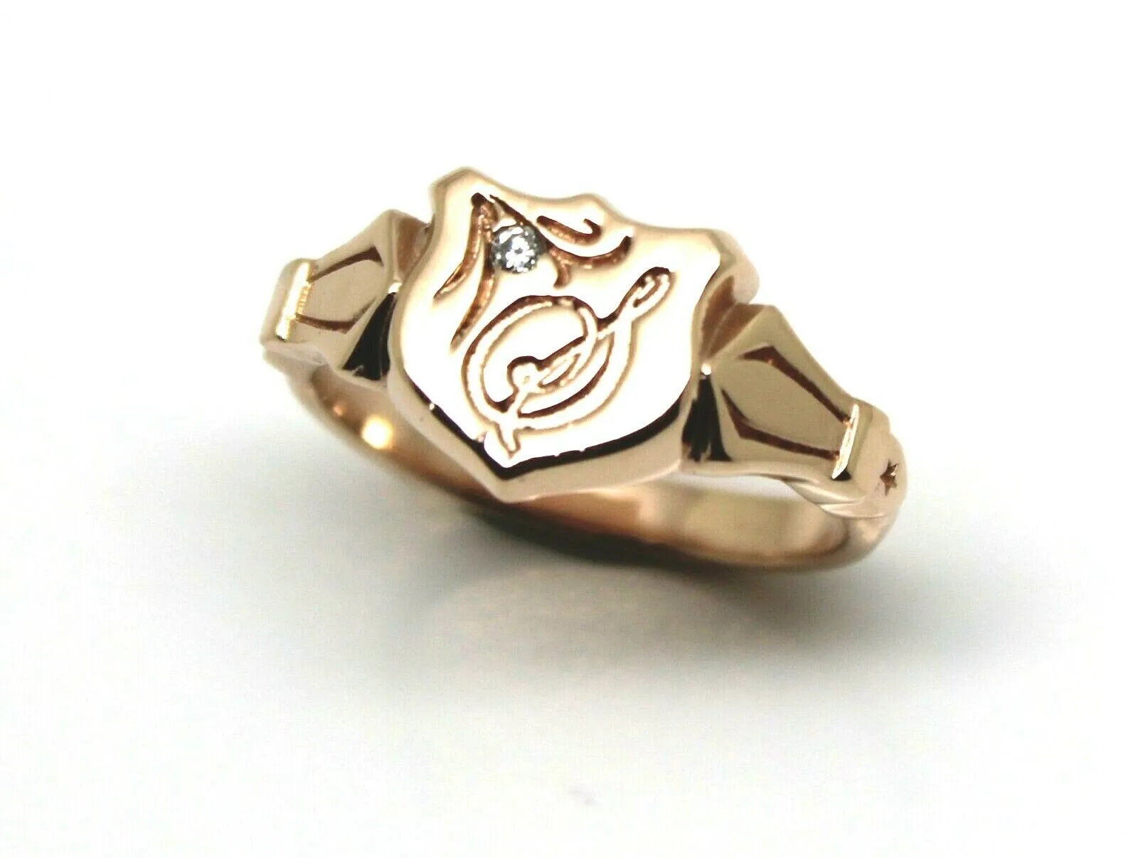 Genuine Solid 9ct 9kt Yellow, Rose or White Gold Shield Signet Ring Size T   Engraving   Diamond