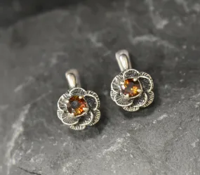 Genuine Yellow Tourmaline Earrings - Yellow Flower Studs - Vintage Rose Earrings