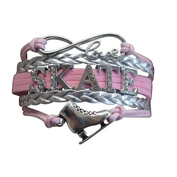 Girls Figure Skating Bracelet- Pink Rhinestone