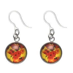 Glass Van Gogh Sunflowers Dangles Hypoallergenic Earrings for Sensitive Ears Made with Plastic Posts