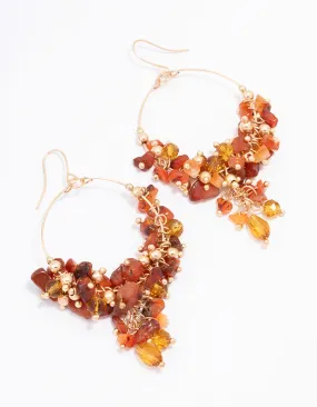 Gold Amber Beaded Circle Drop Earrings