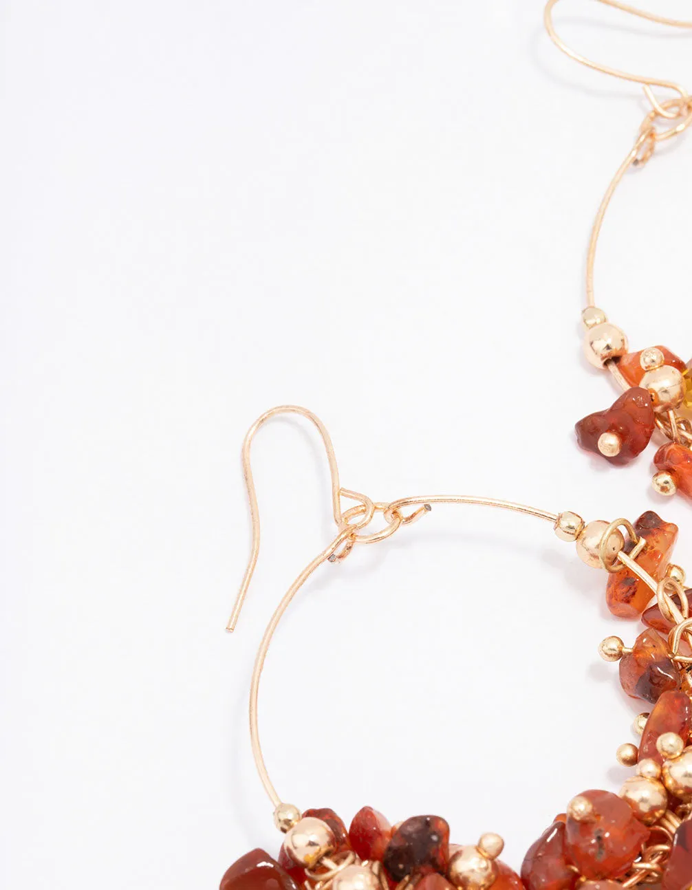 Gold Amber Beaded Circle Drop Earrings