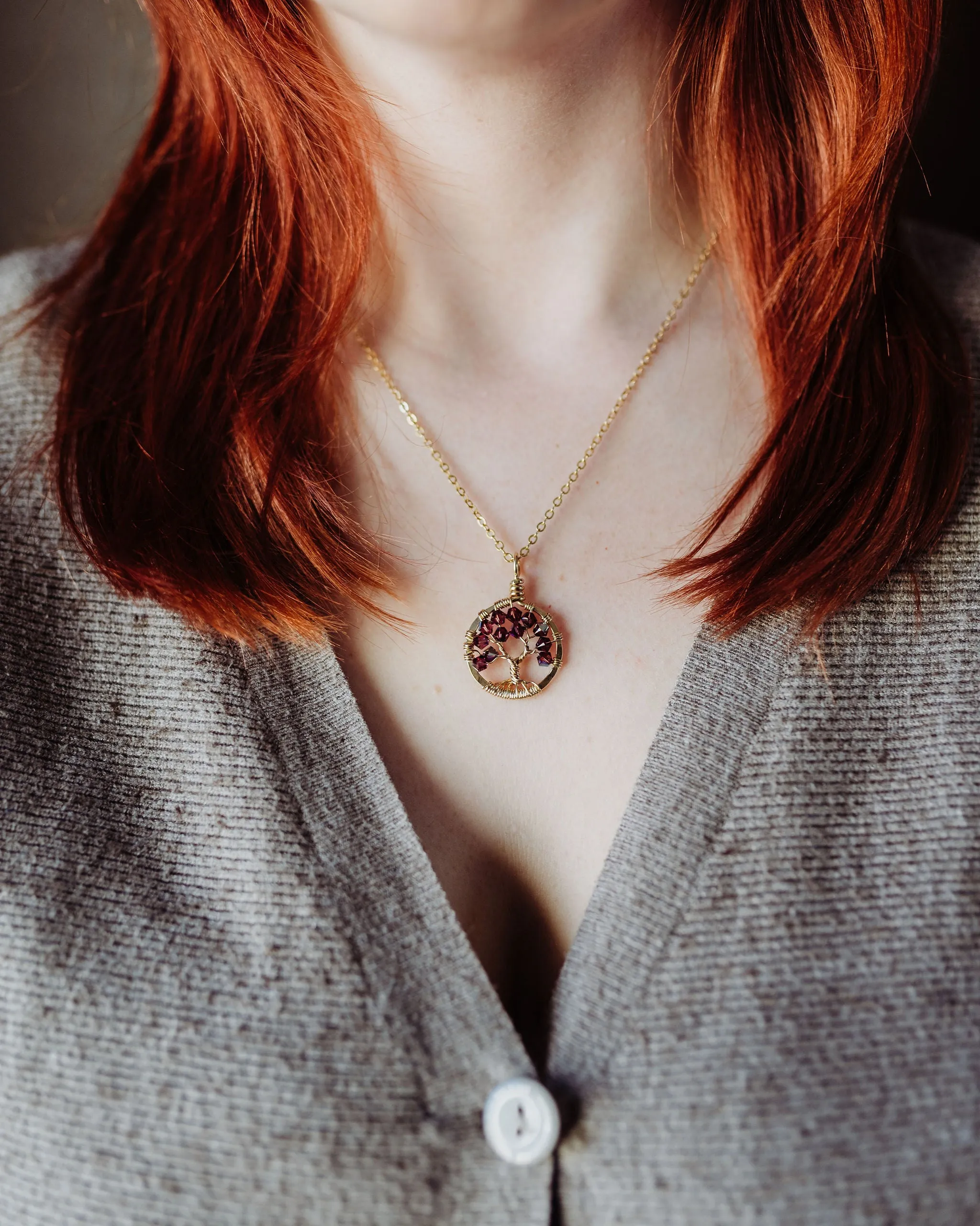 Gold Amethyst Tree of Life Crystal Necklace (February)