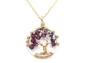 Gold Amethyst Tree of Life Crystal Necklace (February)