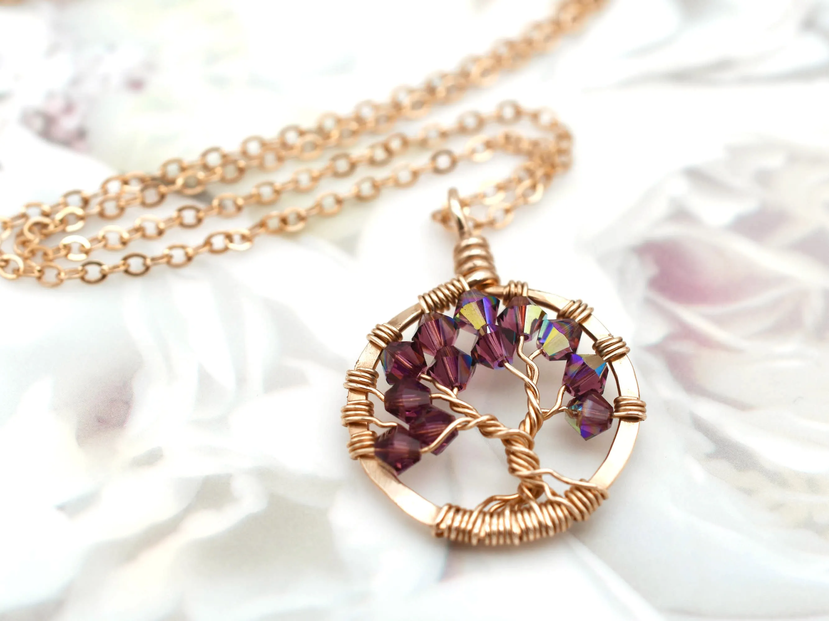 Gold Amethyst Tree of Life Crystal Necklace (February)