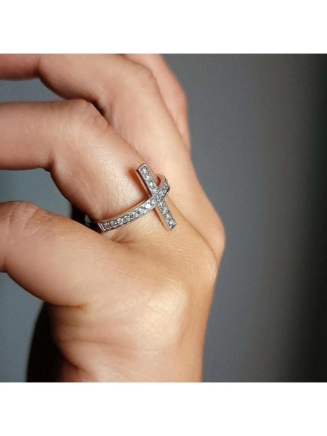 Gold & Diamond Side Cross Ring