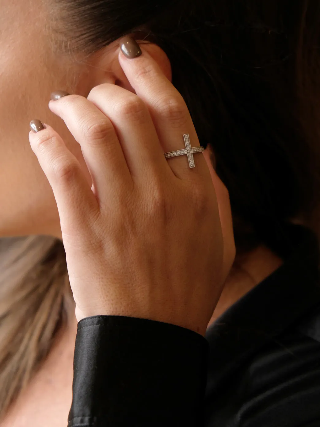 Gold & Diamond Side Cross Ring