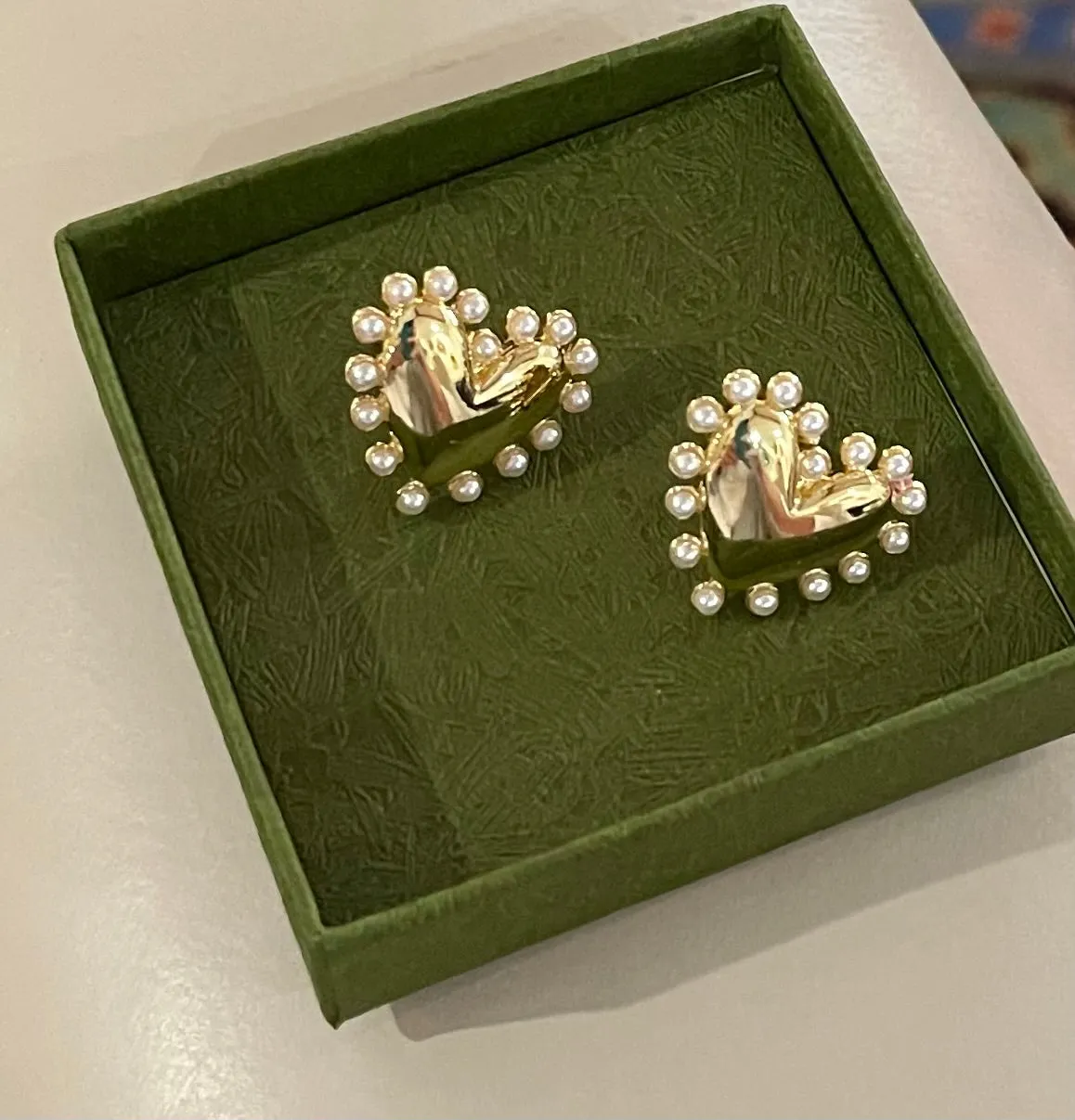 Gold and Pearl Heart-Shaped Stud Earrings