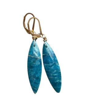 Gold Blue Apatite Dangle Crystal Earrings