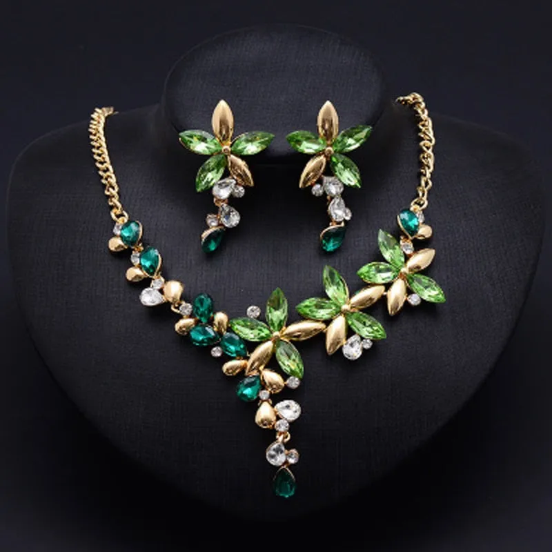 Gold-color Jewelry sets  Austrian crystal  Flower Wedding Jewelry Necklace/Earrings Sets