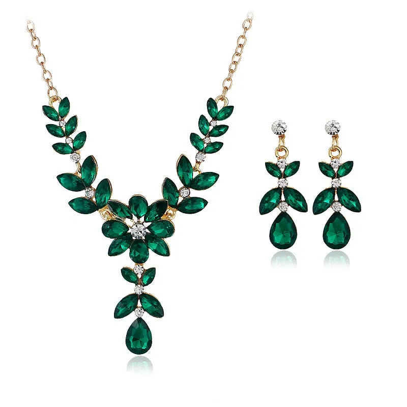 Gold-color Jewelry sets  Austrian crystal  Flower Wedding Jewelry Necklace/Earrings Sets