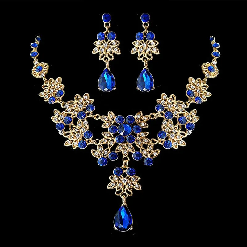 Gold-color Jewelry sets  Austrian crystal  Flower Wedding Jewelry Necklace/Earrings Sets