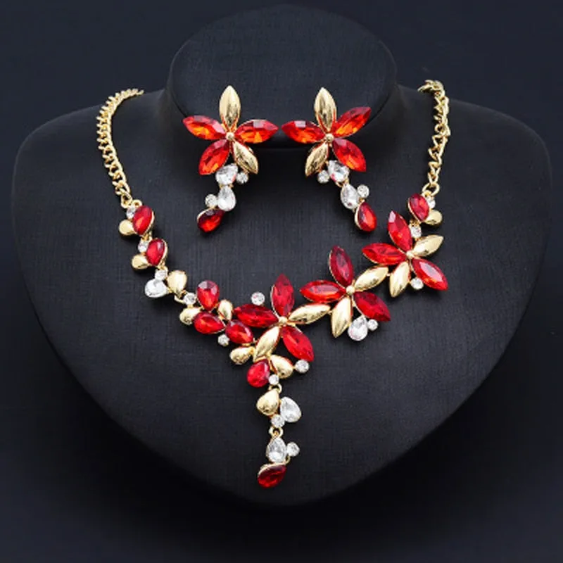 Gold-color Jewelry sets  Austrian crystal  Flower Wedding Jewelry Necklace/Earrings Sets