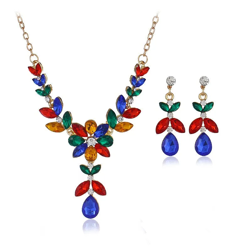 Gold-color Jewelry sets  Austrian crystal  Flower Wedding Jewelry Necklace/Earrings Sets