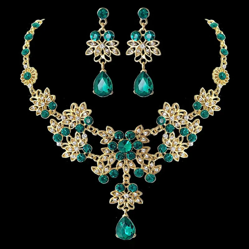 Gold-color Jewelry sets  Austrian crystal  Flower Wedding Jewelry Necklace/Earrings Sets