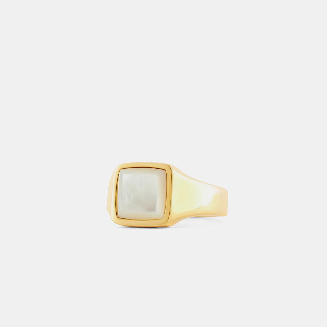 Gold Cushion Mother of Pearl Ring