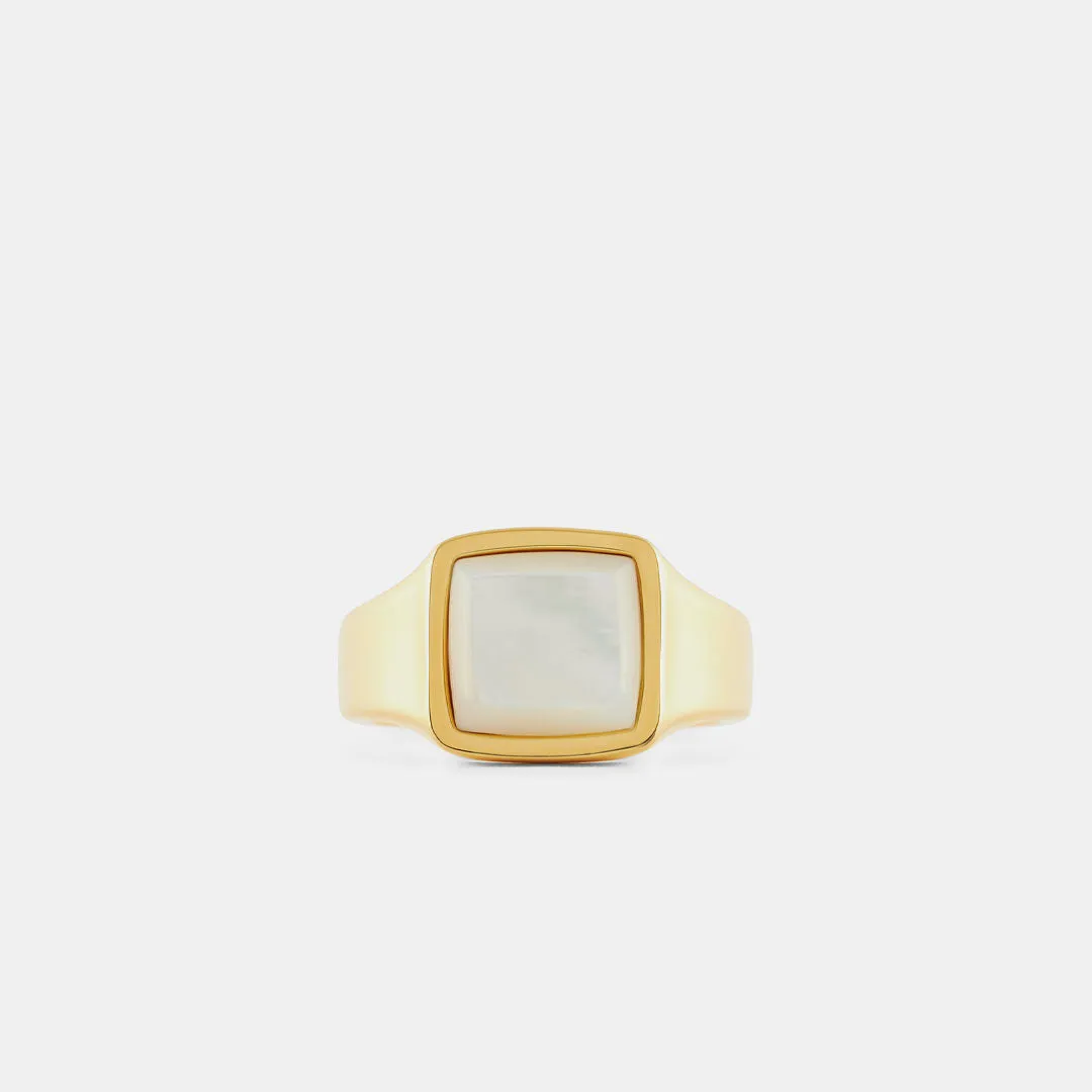 Gold Cushion Mother of Pearl Ring