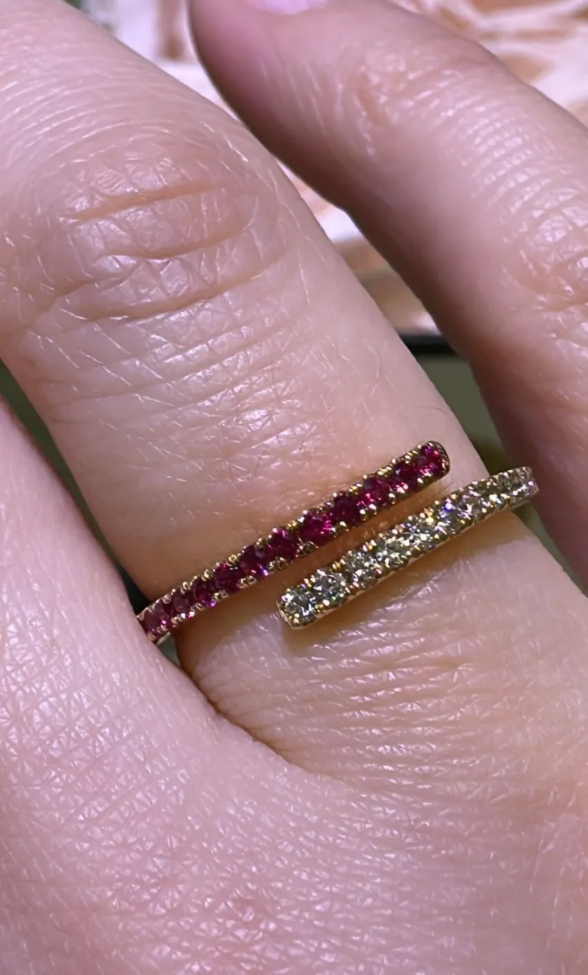 Gold Diamond and Ruby Open Wrap Ring 0.33ct tw