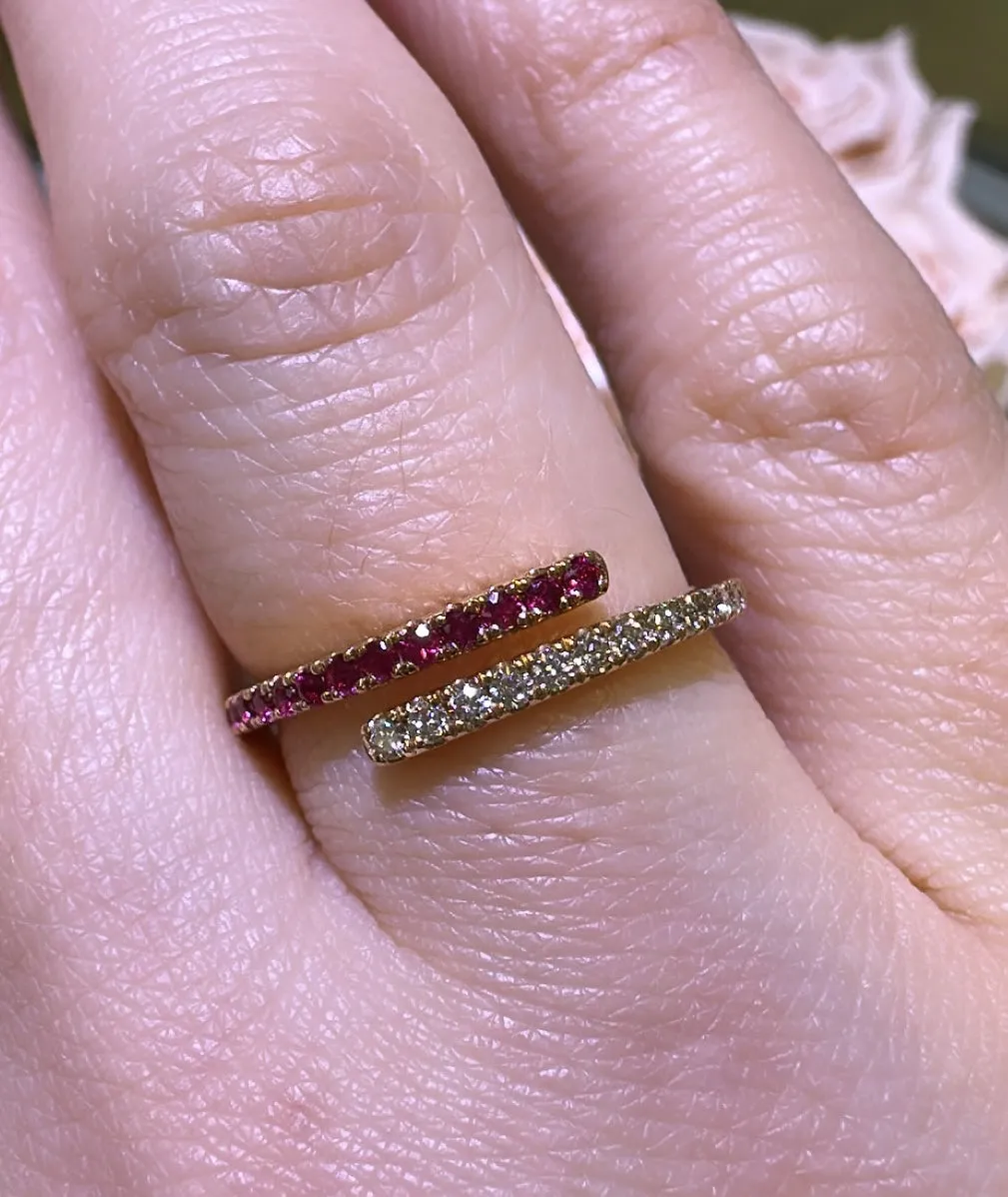 Gold Diamond and Ruby Open Wrap Ring 0.33ct tw