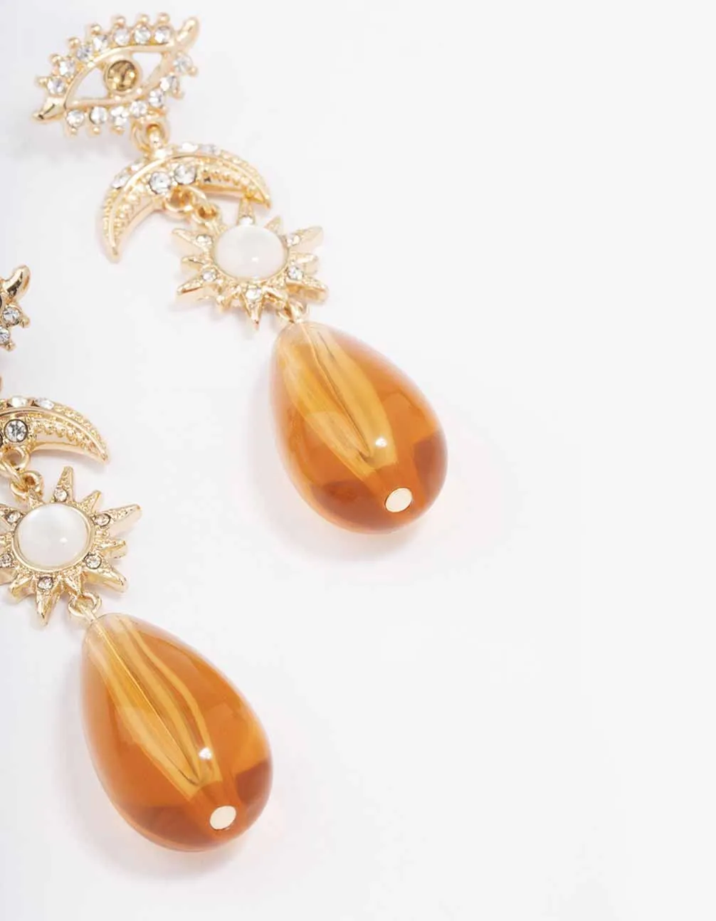 Gold Mixed Celestial & Beaded Teardrop Earrings